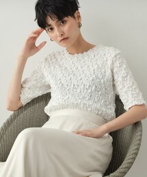 OPAQUE.CLIP | シャーリングレース5分袖カットソー【洗濯機洗い可】(Tシャツ/カットソー)
