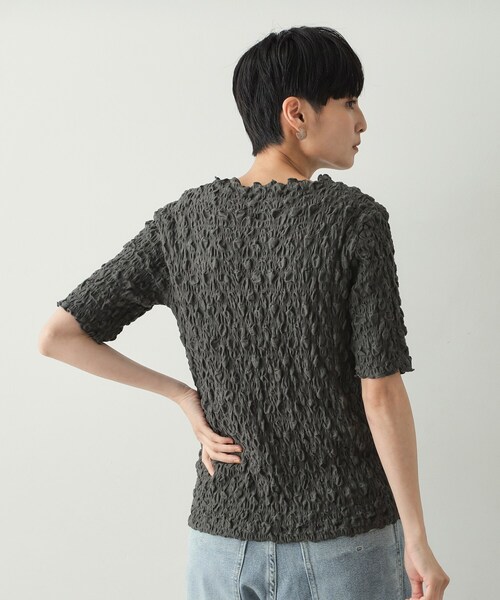 OPAQUE.CLIP(オペークドットクリップ)の「◆シャーリングレース5分袖カットソー【洗濯機洗い可】(Tシャツ/カットソー・レディース・ホワイト/ブラック/チャコールグレー・00)」の12枚目の写真