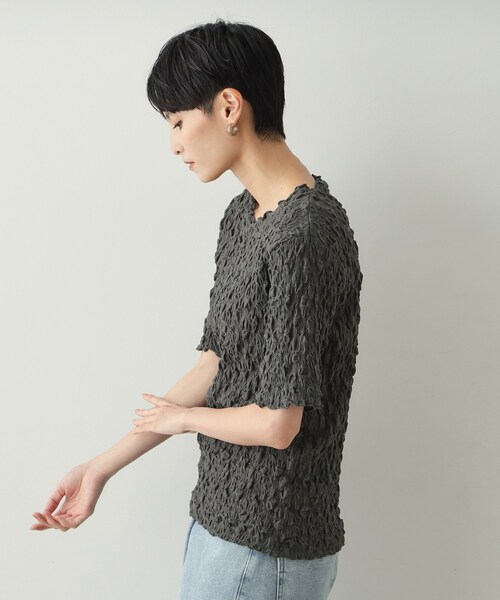 OPAQUE.CLIP(オペークドットクリップ)の「◆シャーリングレース5分袖カットソー【洗濯機洗い可】(Tシャツ/カットソー・レディース・ホワイト/ブラック/チャコールグレー・00)」の17枚目の写真