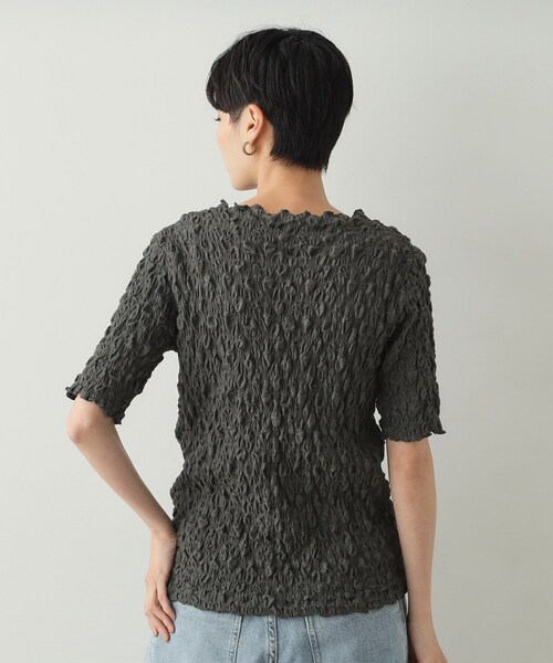 OPAQUE.CLIP(オペークドットクリップ)の「◆シャーリングレース5分袖カットソー【洗濯機洗い可】(Tシャツ/カットソー・レディース・ホワイト/ブラック/チャコールグレー・00)」の18枚目の写真
