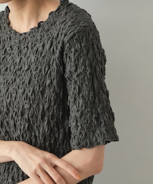 OPAQUE.CLIP(オペークドットクリップ)の「◆シャーリングレース5分袖カットソー【洗濯機洗い可】(Tシャツ/カットソー・レディース・ホワイト/ブラック/チャコールグレー・00)」の20枚目の写真
