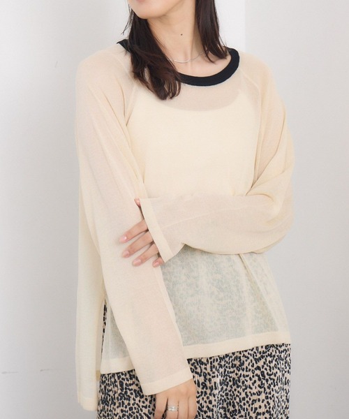 RETRO GIRL(レトロガール)の「バイカラーシアーニット(Tシャツ/カットソー・レディース・ライトグレー/ブラック/ナチュラル・FREE)」の3枚目の写真