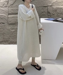 透かし編みメッシュニットワンピース