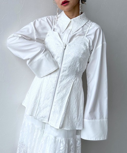 HARE(ハレ)の「2Pショートシャツ*ジャガードキャミビスチェ(HARE)(シャツ/ブラウス・レディース・ホワイト/ブラック・FREE)」の6枚目の写真