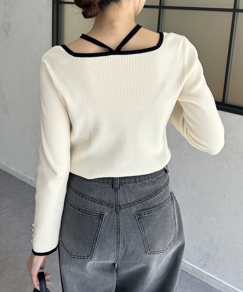 Thevon（ゼボン）の「バイカラーホルターネックリブニット（ニット/セーター・レディース・モカ/アイボリー/ブラック/チャコールグレー・FREE）」の21枚目の写真