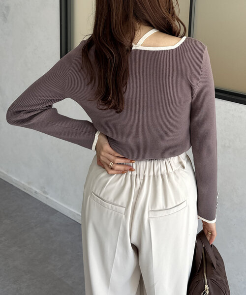 Thevon（ゼボン）の「バイカラーホルターネックリブニット（ニット/セーター・レディース・モカ/アイボリー/ブラック/チャコールグレー・FREE）」の14枚目の写真