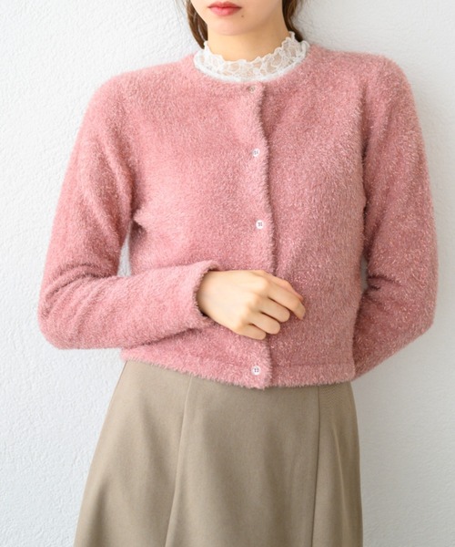 MISCH MASCH（ミッシュマッシュ）の「クロップドラメフェザーカーディガン/MM448402（カーディガン/ボレロ・レディース・ピンク/ブルー/グレー/ブラック・ﾌﾘ-）」の5枚目の写真