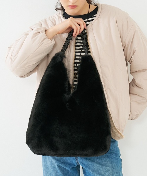 WEB限定】【CACHELLIE】FUR TOTEBAG ギャザーハンドルファートート