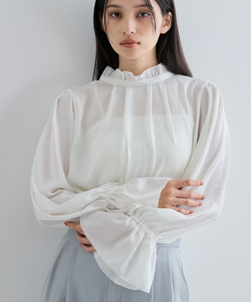 VIS（ビス）の「【前後2WAY】フリルカラーブラウス【洗える】（シャツ/ブラウス・レディース・ブラウン/オフホワイト・FREE）」の9枚目の写真