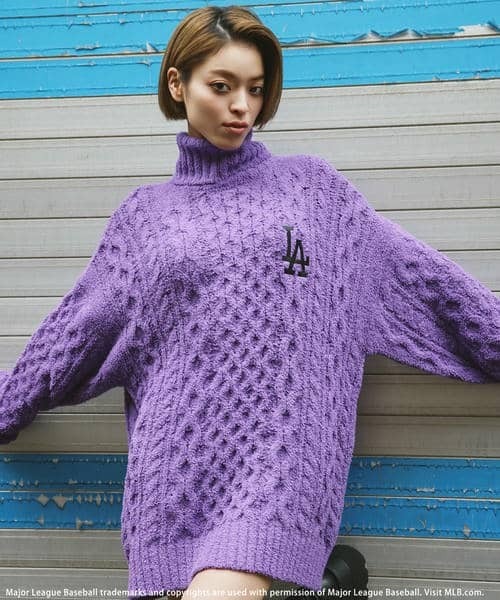 BACK TO THE FIELD（バック トゥー ザ フィールド）の「【MLB】ハイネックモールニットトップス（ニット/セーター・レディース・オフホワイト/ネイビー/パープル・FREE）」の12枚目の写真