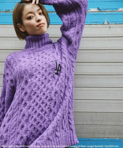 BACK TO THE FIELD（バック トゥー ザ フィールド）の「【MLB】ハイネックモールニットトップス（ニット/セーター・レディース・オフホワイト/ネイビー/パープル・FREE）」の14枚目の写真