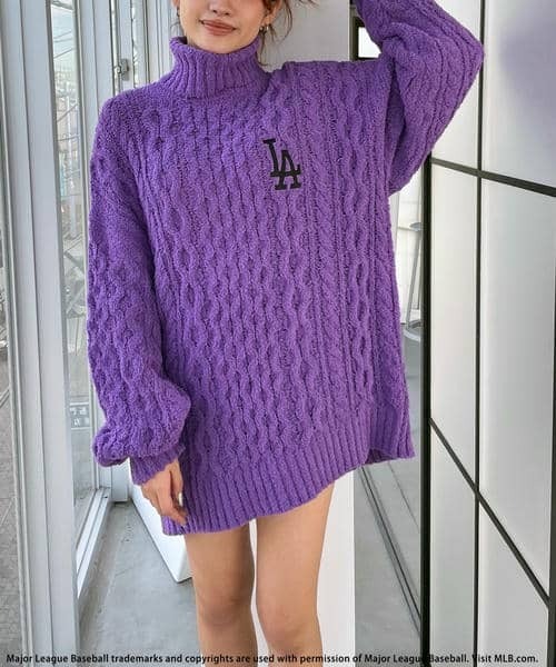 BACK TO THE FIELD（バック トゥー ザ フィールド）の「【MLB】ハイネックモールニットトップス（ニット/セーター・レディース・オフホワイト/ネイビー/パープル・FREE）」の17枚目の写真