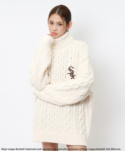 BACK TO THE FIELD（バック トゥー ザ フィールド）の「【MLB】ハイネックモールニットトップス（ニット/セーター・レディース・オフホワイト/ネイビー/パープル・FREE）」の8枚目の写真