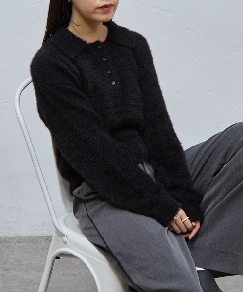 COLONY 2139（コロニートゥーワンスリーナイン）の「シャギーポロニット（ニット/セーター・レディース・アイボリー/ブラック/グレー・FREE）」の12枚目の写真