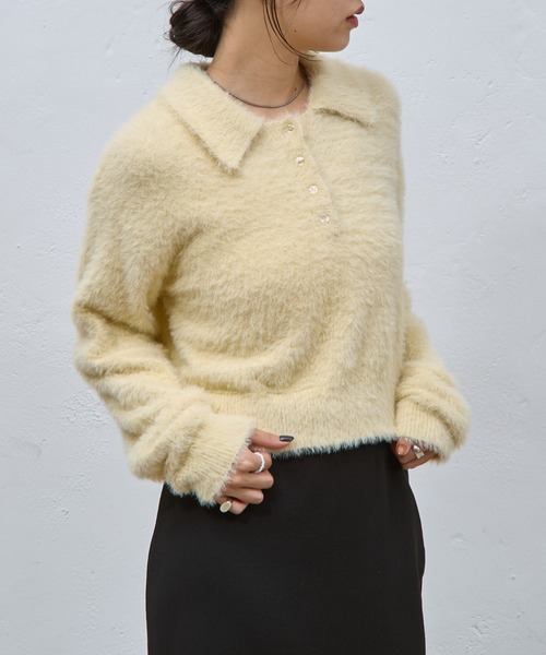 COLONY 2139（コロニートゥーワンスリーナイン）の「シャギーポロニット（ニット/セーター・レディース・アイボリー/ブラック/グレー・FREE）」の4枚目の写真