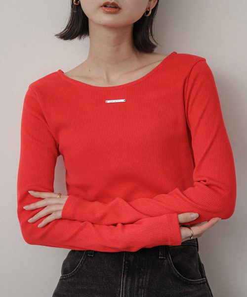 SENSE OF PLACE by URBAN RESEARCH(センスオブプレイスバイアーバンリサーチ)の「プレートツキバレエネックトップ(Tシャツ/カットソー・レディース・レッド/オフホワイト/チャコールグレー・ONE)」の1枚目の写真