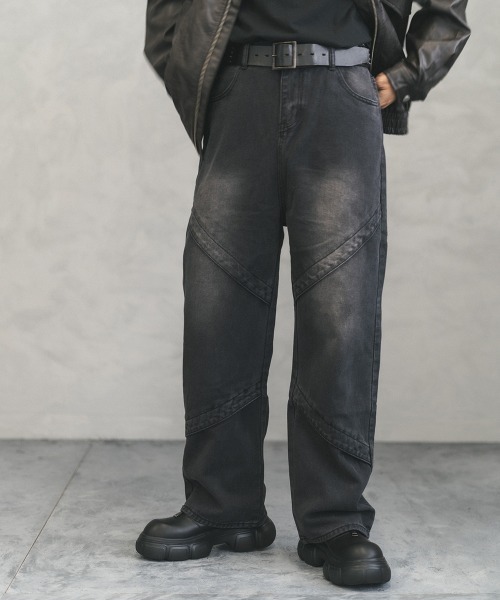 Shoowtime(ショウタイム)の「vintage washed knees switching denim pants / ビンテージウォッシュニースイッチデニムパンツ(デニムパンツ・メンズ・ブラック系/ブルー系・MEDIUM/X-LARGE/LARGE)」の3枚目の写真