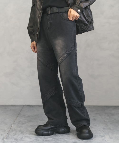Shoowtime(ショウタイム)の「vintage washed knees switching denim pants / ビンテージウォッシュニースイッチデニムパンツ(デニムパンツ・メンズ・ブラック系/ブルー系・MEDIUM/X-LARGE/LARGE)」の4枚目の写真