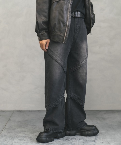 Shoowtime(ショウタイム)の「vintage washed knees switching denim pants / ビンテージウォッシュニースイッチデニムパンツ(デニムパンツ・メンズ・ブラック系/ブルー系・MEDIUM/X-LARGE/LARGE)」の5枚目の写真