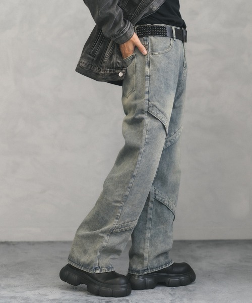 Shoowtime(ショウタイム)の「vintage washed knees switching denim pants / ビンテージウォッシュニースイッチデニムパンツ(デニムパンツ・メンズ・ブラック系/ブルー系・MEDIUM/X-LARGE/LARGE)」の12枚目の写真