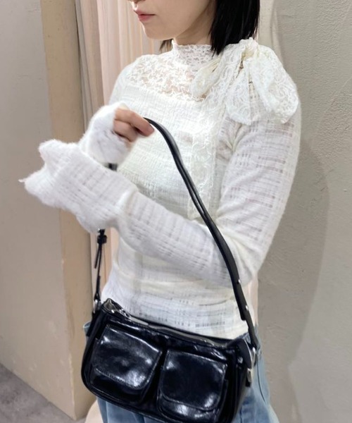 mebole(メボレ)の「レースフレンチスリムボウタイトップス(Tシャツ/カットソー・レディース・アイボリー/ブラック・FREE)」の19枚目の写真