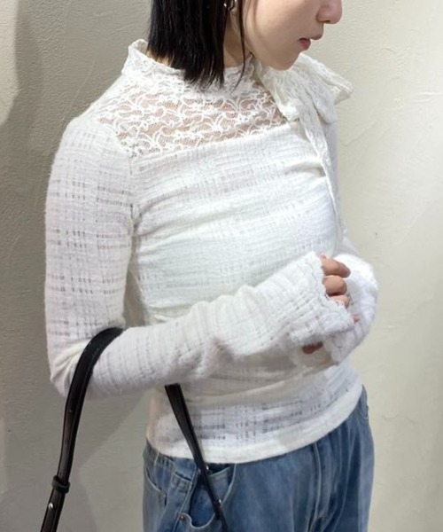 mebole(メボレ)の「レースフレンチスリムボウタイトップス(Tシャツ/カットソー・レディース・アイボリー/ブラック・FREE)」の21枚目の写真