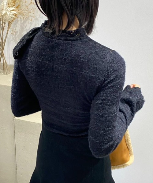 mebole(メボレ)の「レースフレンチスリムボウタイトップス(Tシャツ/カットソー・レディース・アイボリー/ブラック・FREE)」の5枚目の写真