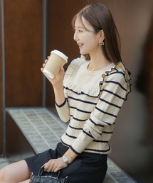 ケーブル ヨークフリル ニット le reve vaniller