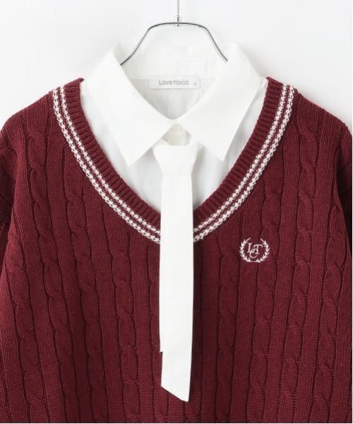 LOVETOXIC（ラブトキシック）の「レイヤードチルデンニット（ニット/セーター・キッズ・トップグレー/エンジ/ベージュ/アイボリー・L/M/S）」の13枚目の写真