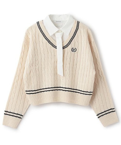 LOVETOXIC（ラブトキシック）の「レイヤードチルデンニット（ニット/セーター・キッズ・トップグレー/エンジ/ベージュ/アイボリー・L/M/S）」の9枚目の写真