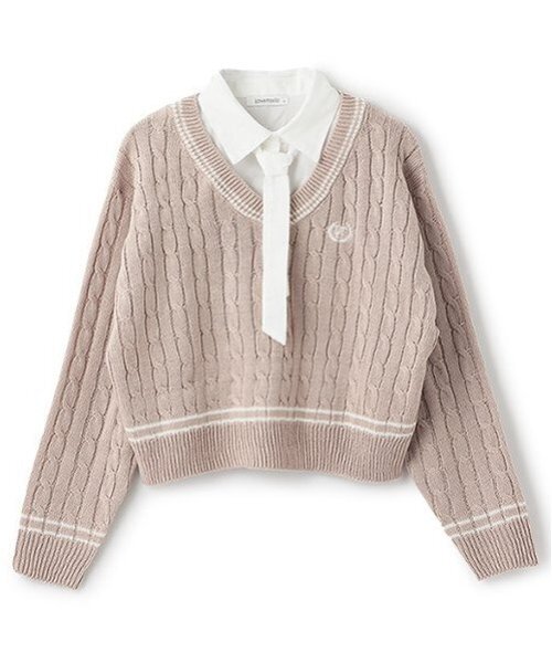 LOVETOXIC（ラブトキシック）の「レイヤードチルデンニット（ニット/セーター・キッズ・トップグレー/エンジ/ベージュ/アイボリー・L/M/S）」の8枚目の写真