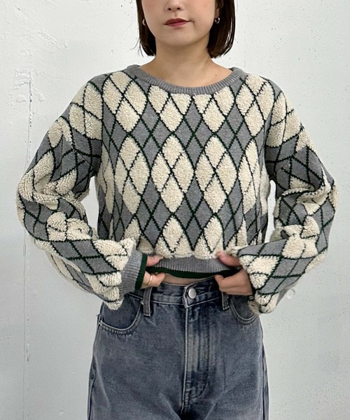 archives(アルシーヴ)の「アーガイルブークレJQニット(ニット/セーター・レディース・グレー/アイボリー/ネイビー・MEDIUM)」の13枚目の写真