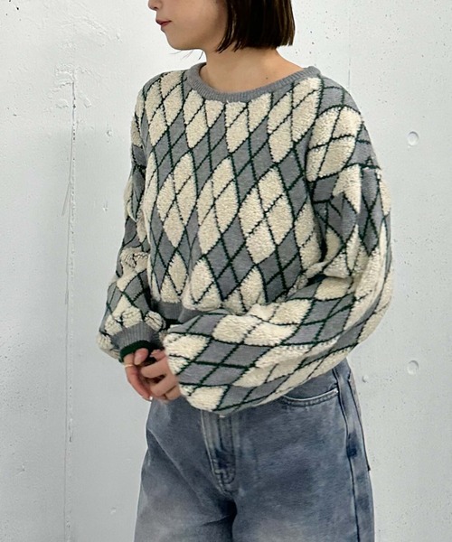 archives(アルシーヴ)の「アーガイルブークレJQニット(ニット/セーター・レディース・グレー/アイボリー/ネイビー・MEDIUM)」の14枚目の写真