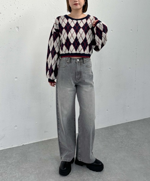 archives(アルシーヴ)の「アーガイルブークレJQニット(ニット/セーター・レディース・グレー/アイボリー/ネイビー・MEDIUM)」の9枚目の写真