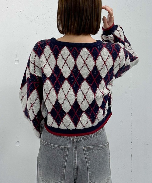 archives(アルシーヴ)の「アーガイルブークレJQニット(ニット/セーター・レディース・グレー/アイボリー/ネイビー・MEDIUM)」の7枚目の写真