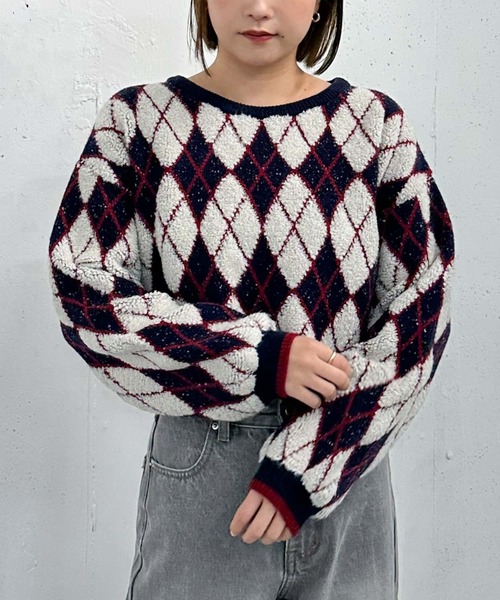 archives(アルシーヴ)の「アーガイルブークレJQニット(ニット/セーター・レディース・グレー/アイボリー/ネイビー・MEDIUM)」の4枚目の写真