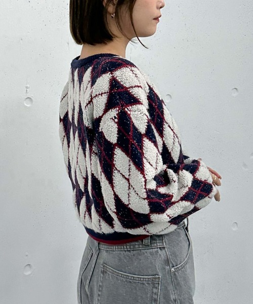 archives(アルシーヴ)の「アーガイルブークレJQニット(ニット/セーター・レディース・グレー/アイボリー/ネイビー・MEDIUM)」の6枚目の写真