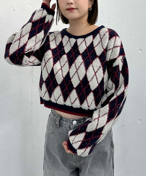 archives(アルシーヴ)の「アーガイルブークレJQニット(ニット/セーター・レディース・グレー/アイボリー/ネイビー・MEDIUM)」の5枚目の写真