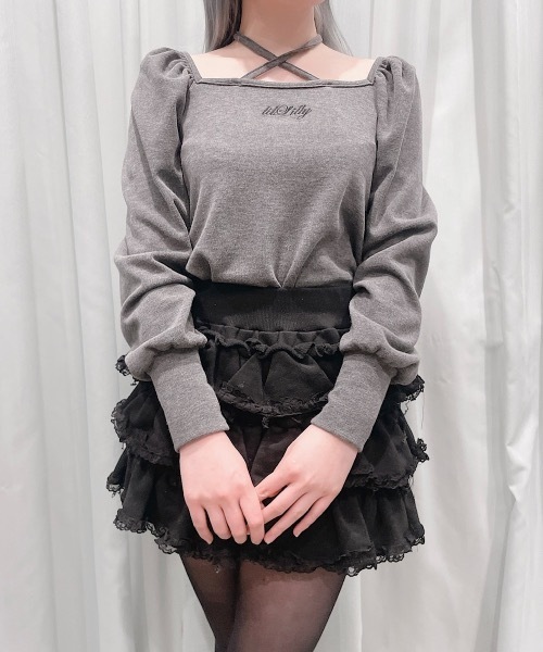 lilLilly（リルリリー）の「マルチニットパワショルトップス（ニット/セーター・レディース・ブラック/グレー/ピンク/ホワイト・FREE）」の3枚目の写真