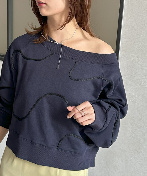 セール】ボートネックコード刺繍裏毛プルオーバー（Tシャツ