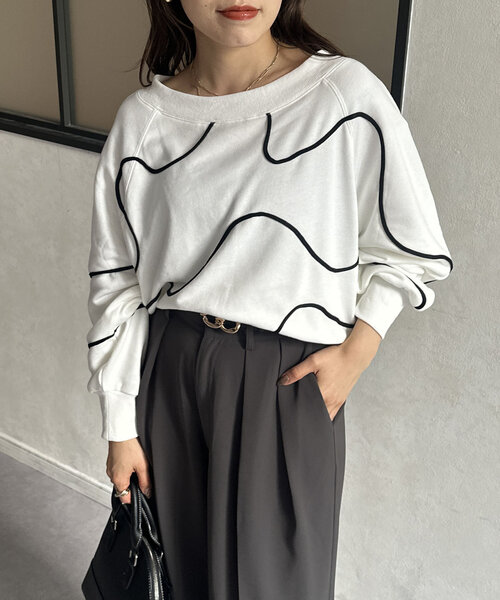 Thevon（ゼボン）の「ボートネックコード刺繍裏毛プルオーバー（Tシャツ/カットソー・レディース・グレー/オフホワイト/ネイビー・FREE）」の22枚目の写真