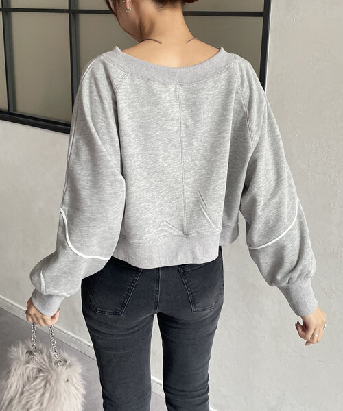 Thevon（ゼボン）の「ボートネックコード刺繍裏毛プルオーバー（Tシャツ/カットソー・レディース・グレー/オフホワイト/ネイビー・FREE）」の5枚目の写真