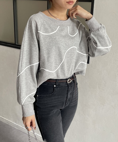 Thevon（ゼボン）の「ボートネックコード刺繍裏毛プルオーバー（Tシャツ/カットソー・レディース・グレー/オフホワイト/ネイビー・FREE）」の6枚目の写真