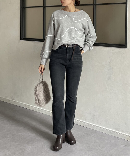 Thevon（ゼボン）の「ボートネックコード刺繍裏毛プルオーバー（Tシャツ/カットソー・レディース・グレー/オフホワイト/ネイビー・FREE）」の8枚目の写真