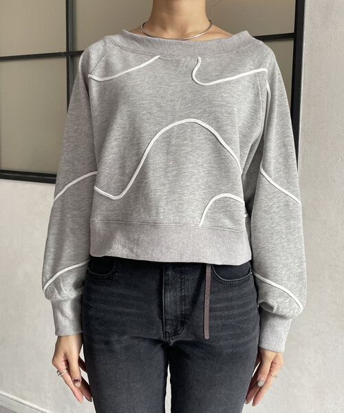 Thevon（ゼボン）の「ボートネックコード刺繍裏毛プルオーバー（Tシャツ/カットソー・レディース・グレー/オフホワイト/ネイビー・FREE）」の11枚目の写真