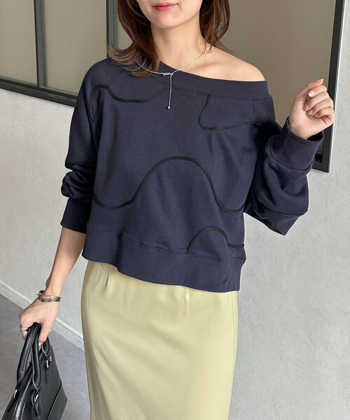 セール】ボートネックコード刺繍裏毛プルオーバー（Tシャツ