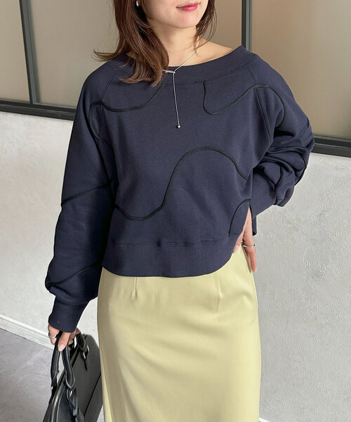 Thevon（ゼボン）の「ボートネックコード刺繍裏毛プルオーバー（Tシャツ/カットソー・レディース・グレー/オフホワイト/ネイビー・FREE）」の18枚目の写真