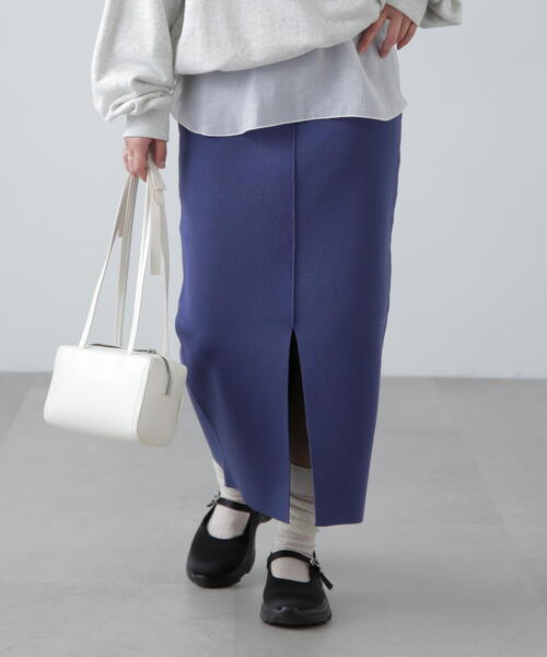 FREE'S MART（フリーズマート）の「ミラノリブフロントスリットナロースカート（スカート・レディース・ブラック/ブルー/グレー・FREE）」の3枚目の写真