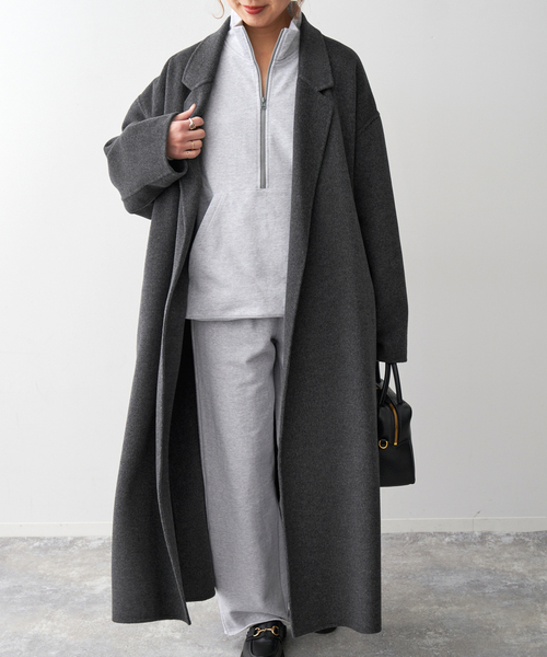 グレー ロングコート　スピックアンドスパン Spick and Span スパックアンドスパン】#ノーカラーコート