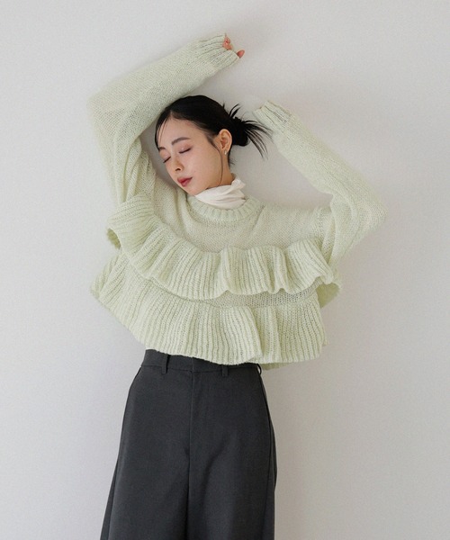 LIAN（リアン）の「フリルデザイン透かし編みニット（ニット/セーター